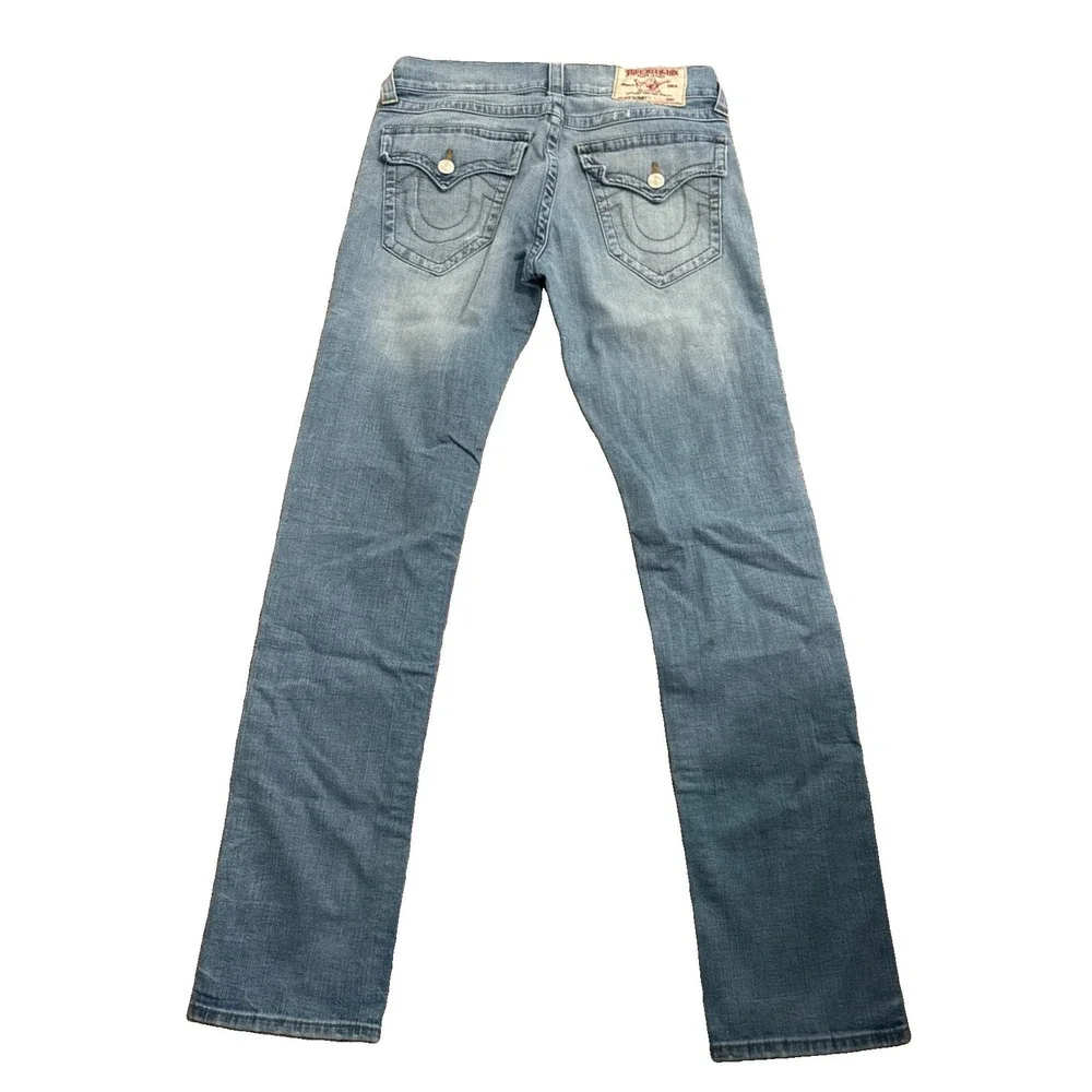 True Religion Jeans Men's 32in Blue Ricky Big T Flap Straight Leg Denim